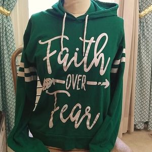 On fire faith over fear green hoodie